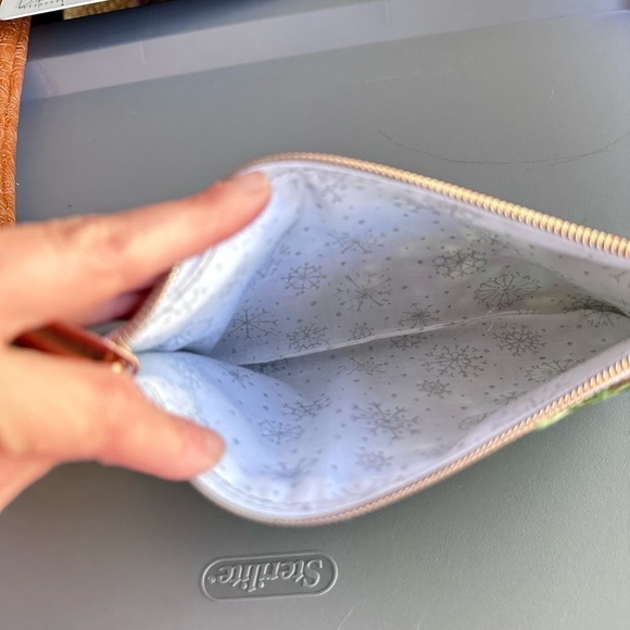 Holly berry bag pouch rose gold zipper cotton snowflake glitter linings - Picture 3 of 5